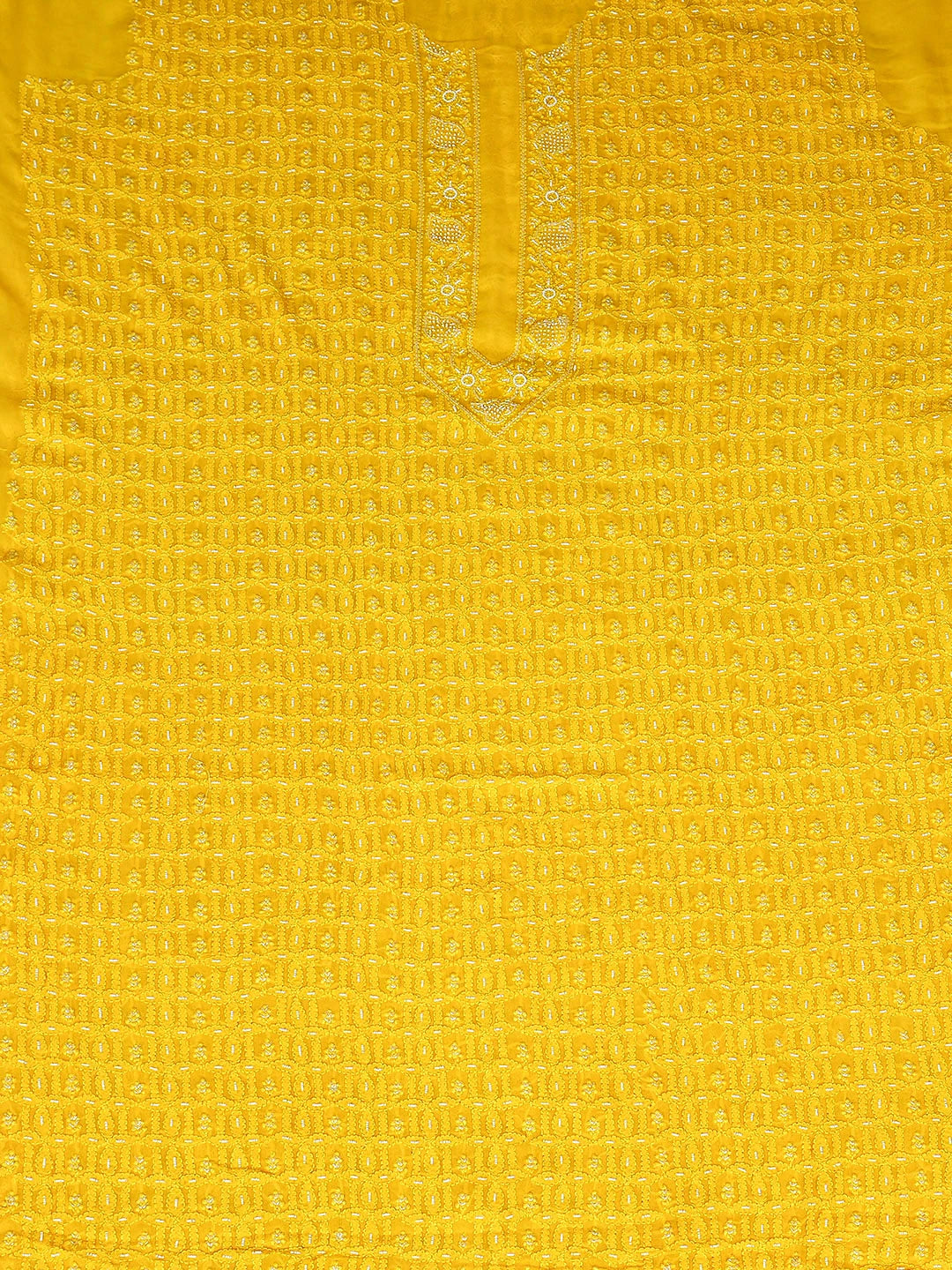 Ada Hand Embroidered Yellow Viscose Georgette Lucknowi Chikankari Unstitched Men's Kurta With Pearl Work 01A741423