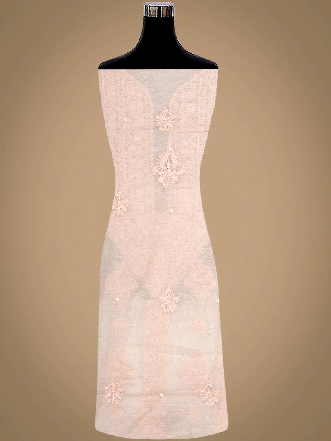 Ada Hand Embroidered Peach Chanderi Lucknowi Chikankari Unstitched Suit Piece With Pearl Work 01A937484
