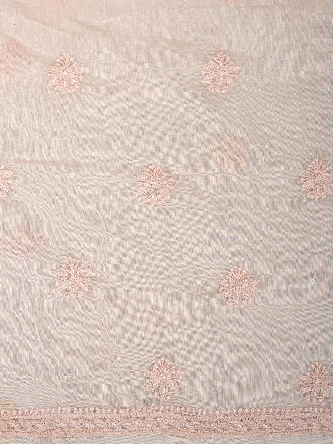Ada Hand Embroidered Peach Chanderi Lucknowi Chikankari Unstitched Suit Piece With Pearl Work 01A937484