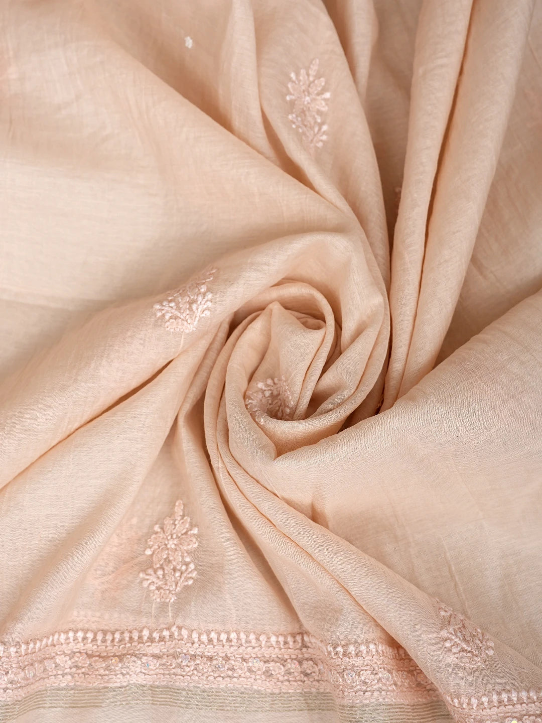 Ada Hand Embroidered Peach Chanderi Lucknowi Chikankari Unstitched Suit Piece With Pearl Work 01A937484