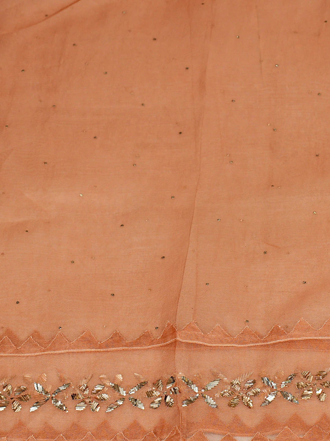 Ada Hand Embroidered Peach Organza Semi-Stitched Kurta Dupatta Set With Mukaish/Muqaish Work 01A887238