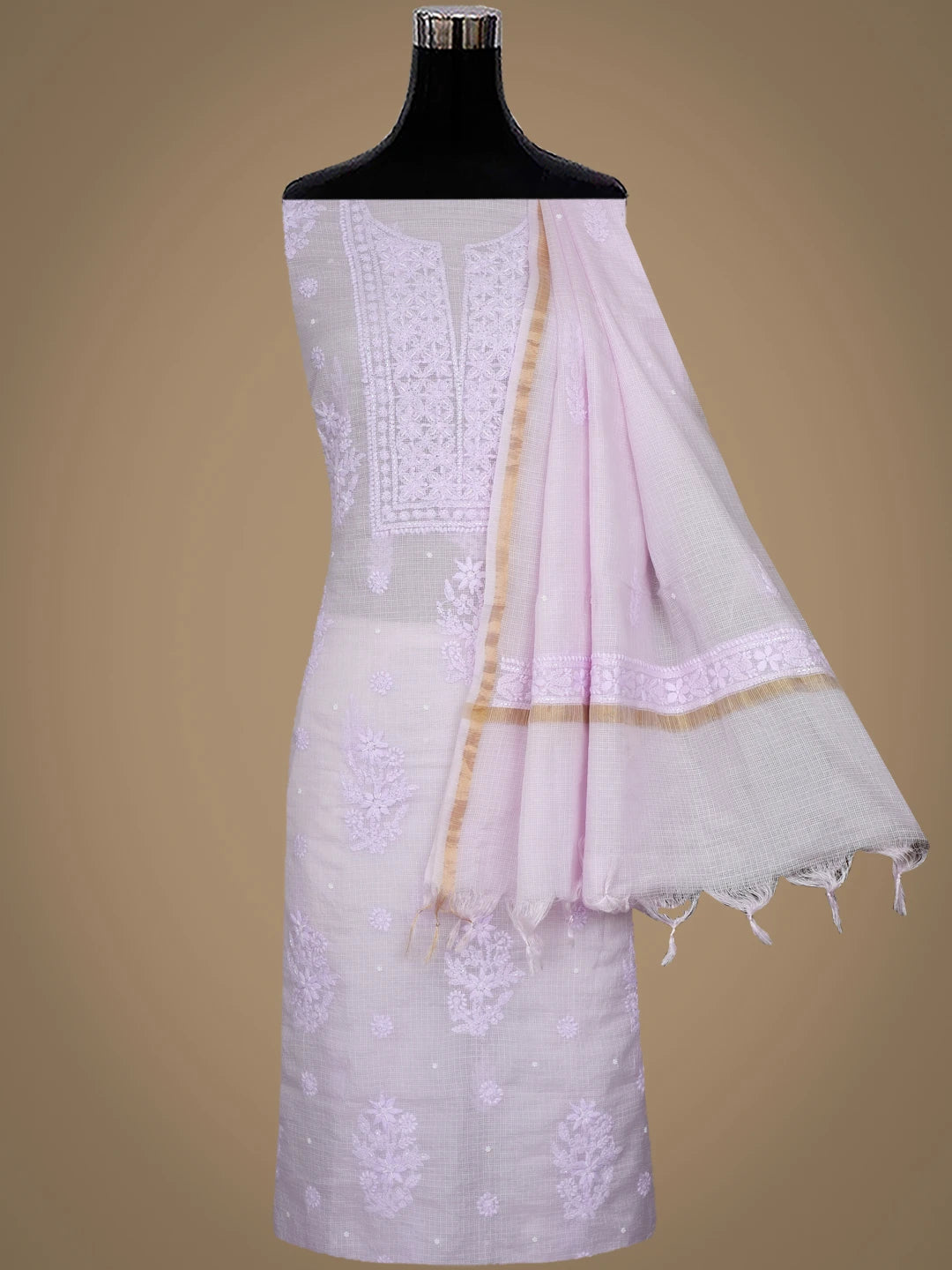 Ada Hand Embroidered Lavender Kota Lucknowi Chikankari Unstitched Suit Piece With Pearl Work 01A937568