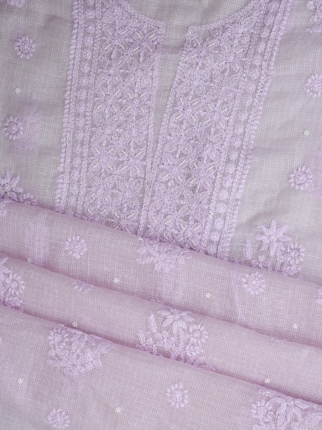 Ada Hand Embroidered Lavender Kota Lucknowi Chikankari Unstitched Suit Piece With Pearl Work 01A937568