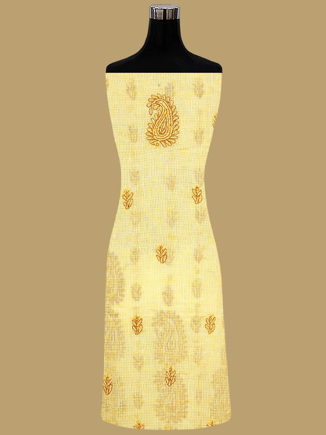 Ada Hand Embroidered Jasmine Yellow Kota Lucknowi Chikankari Unstitched Suit Piece 01A831726