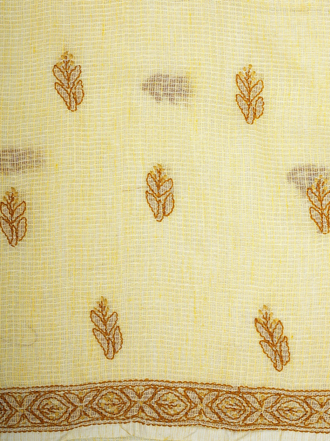 Ada Hand Embroidered Jasmine Yellow Kota Lucknowi Chikankari Unstitched Suit Piece 01A831726