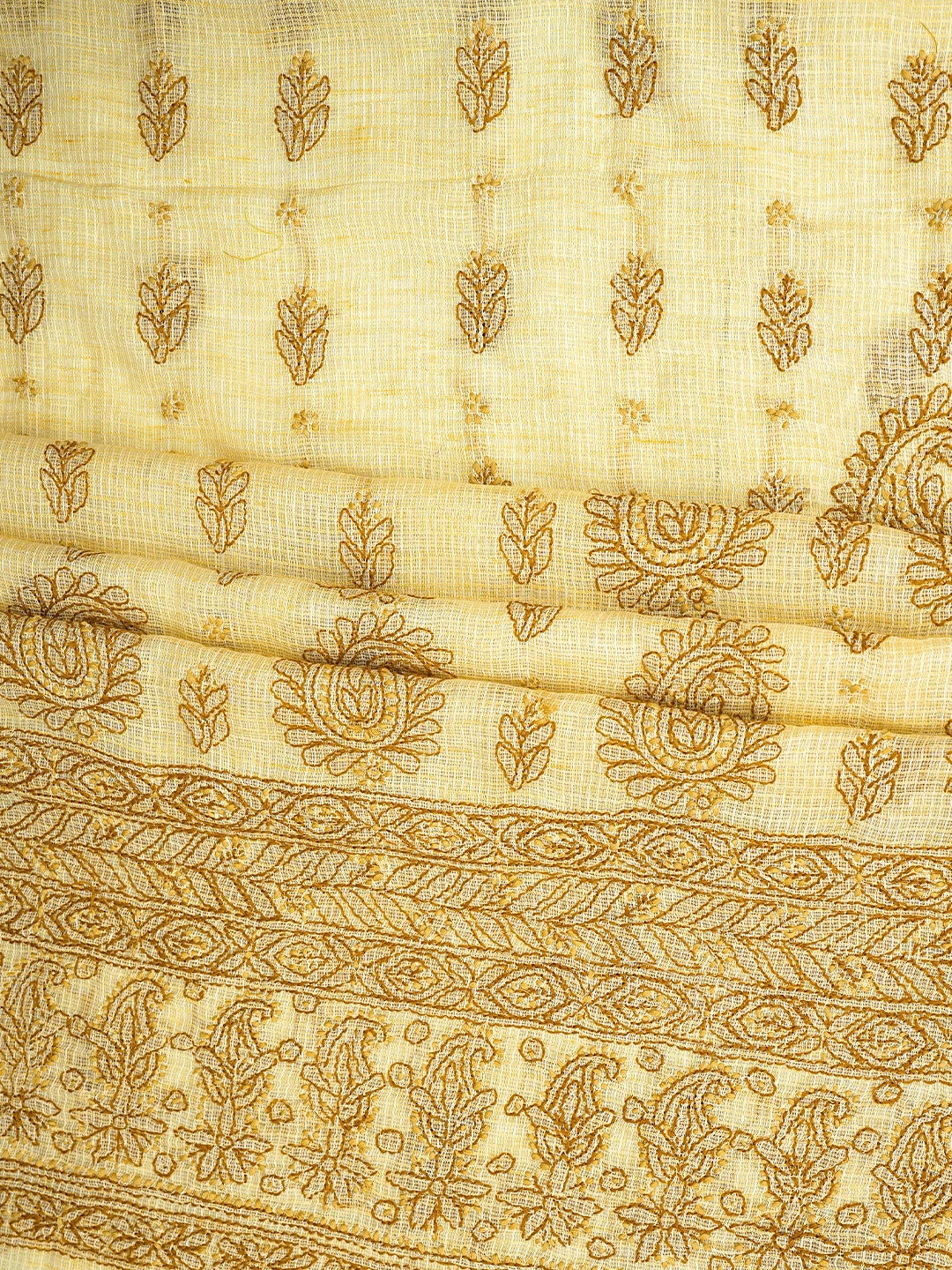 Ada Hand Embroidered Jasmine Yellow Kota Lucknowi Chikankari Unstitched Suit Piece 01A831726