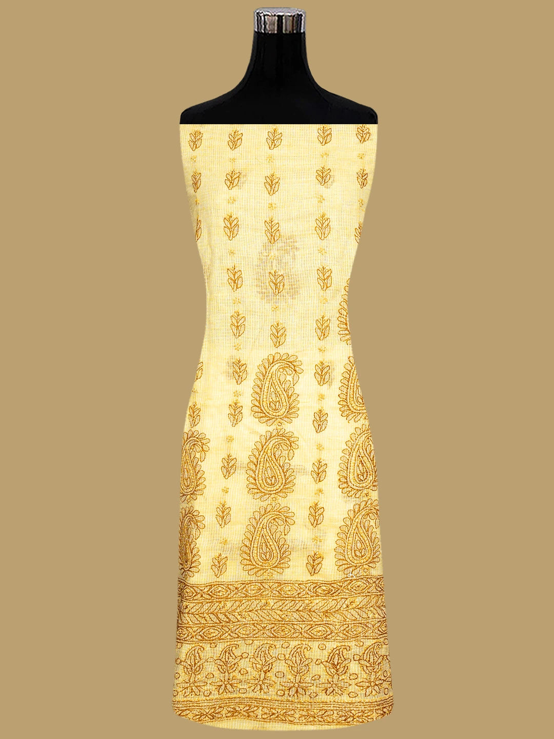 Ada Hand Embroidered Jasmine Yellow Kota Lucknowi Chikankari Unstitched Suit Piece 01A831726