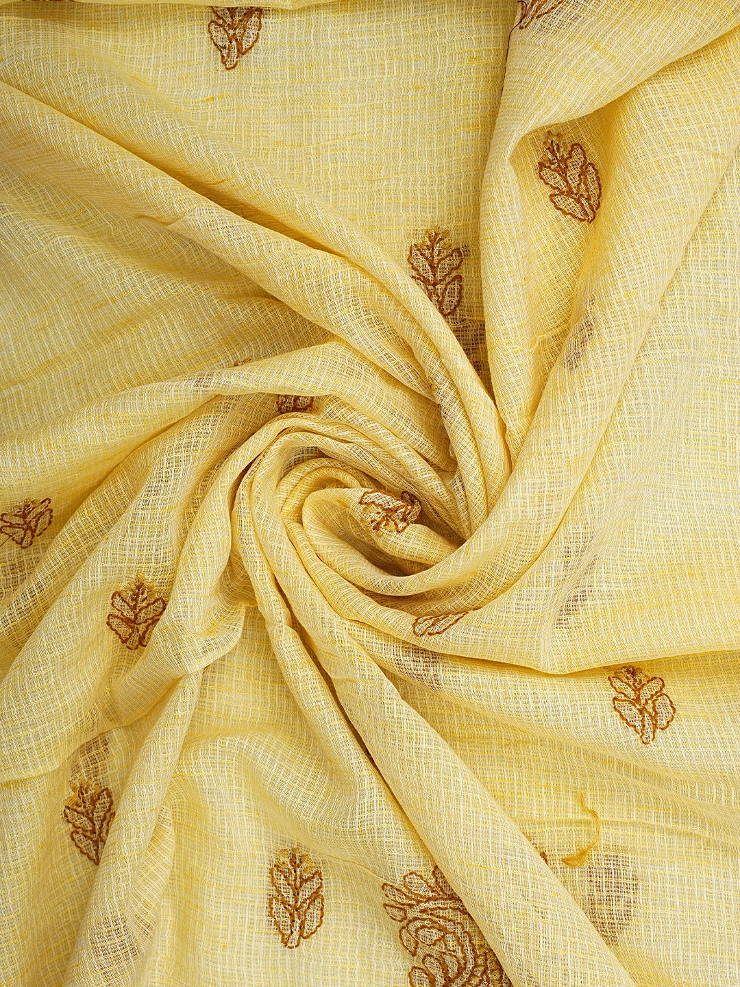 Ada Hand Embroidered Jasmine Yellow Kota Lucknowi Chikankari Unstitched Suit Piece 01A831726