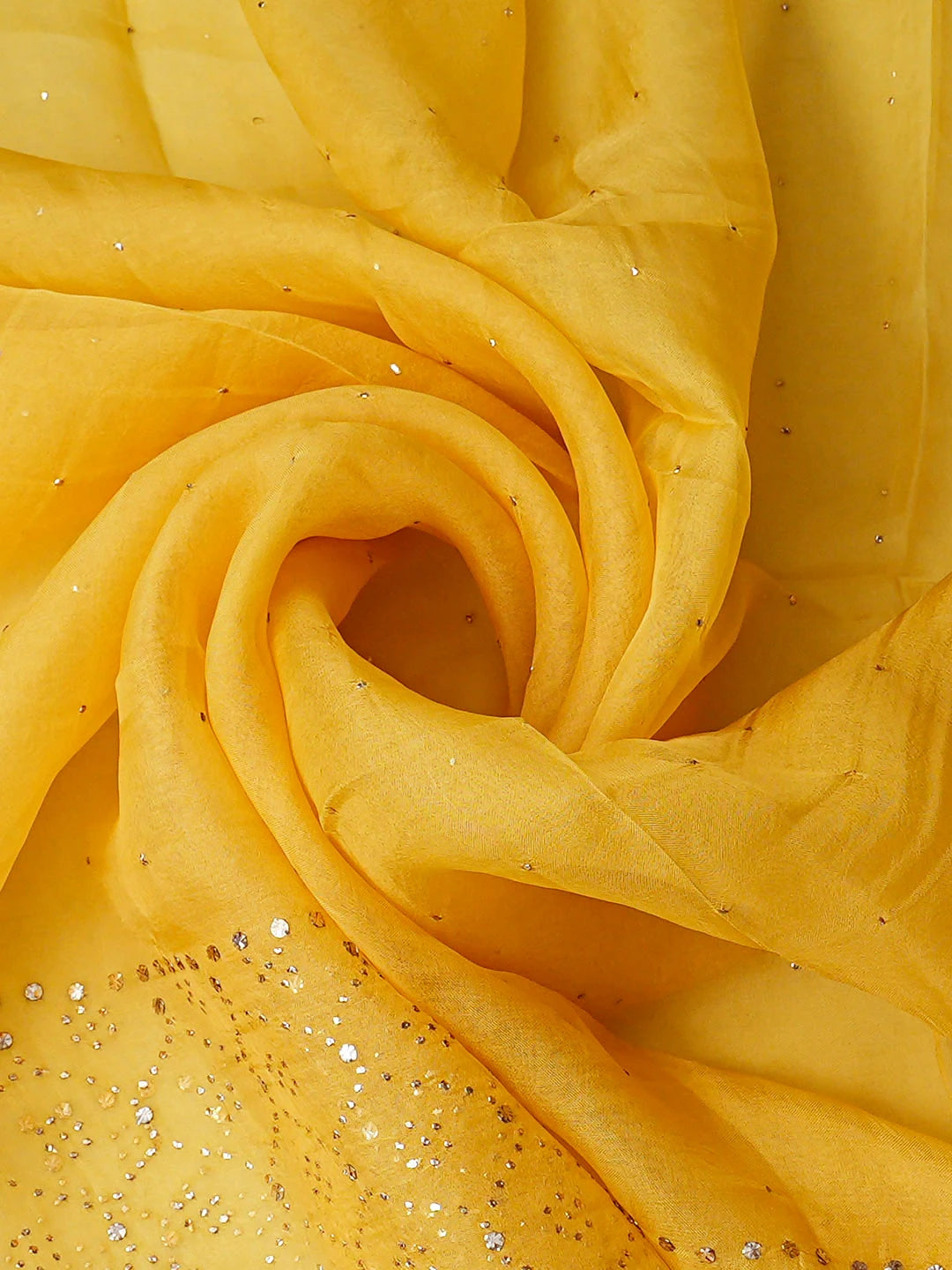 Ada Hand Embroidered Yellow Organza Semi-Stitched Anarkali Kurta Dupatta Set With Mukaish/Muqaish Work 01A887240