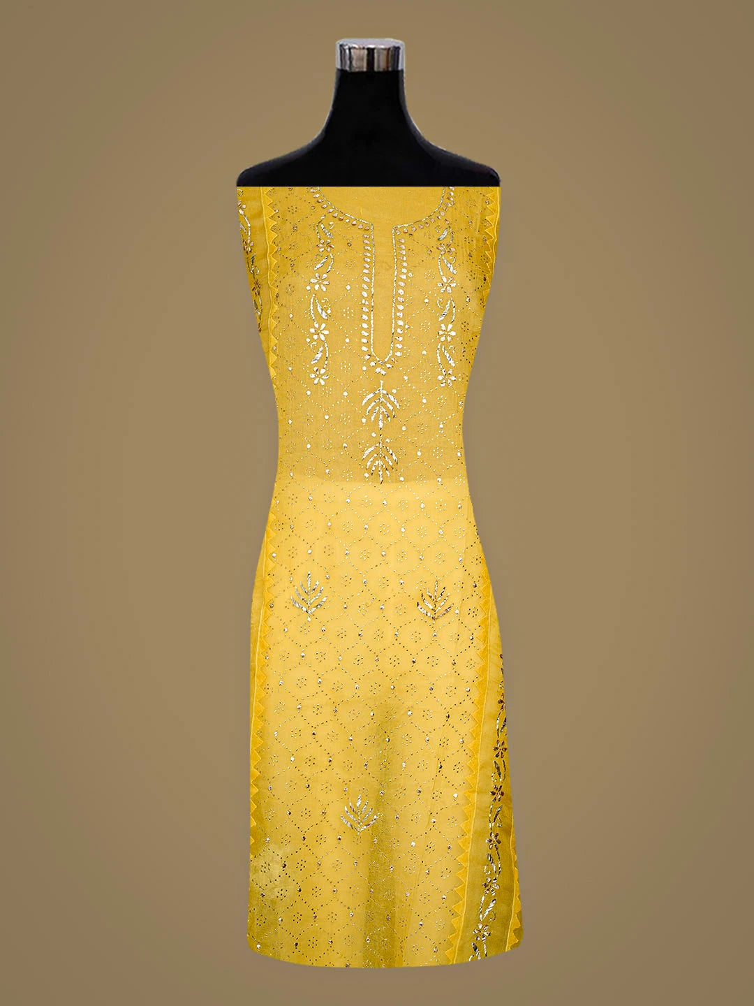 Ada Hand Embroidered Yellow Organza Semi-Stitched Anarkali Kurta Dupatta Set With Mukaish/Muqaish Work 01A887240