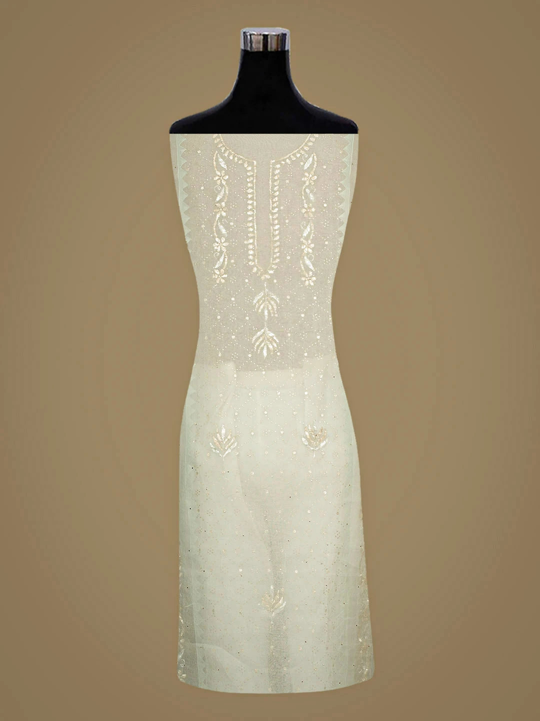 Ada Hand Embroidered Light Green Organza Semi-Stitched Kurta Dupatta Set With Mukaish/Muqaish Work 01A887249
