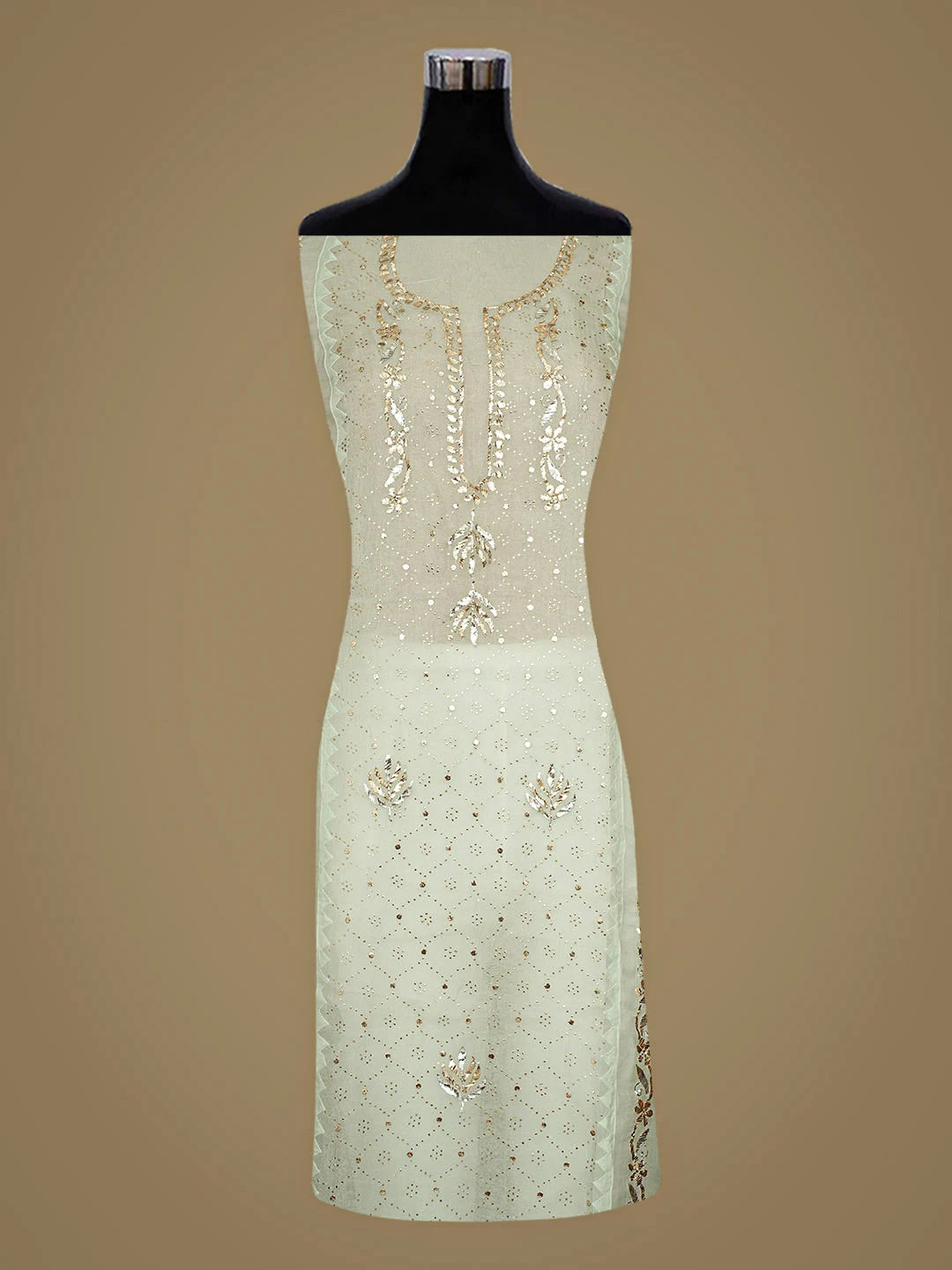 Ada Hand Embroidered Light Green Organza Semi-Stitched Kurta Dupatta Set With Mukaish/Muqaish Work 01A887249