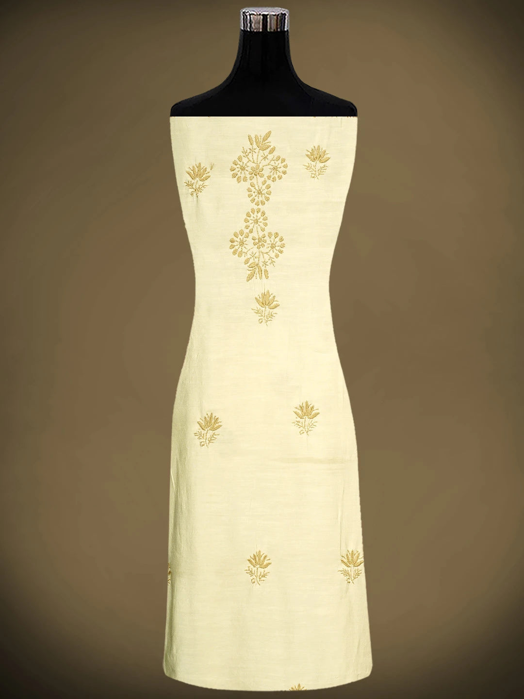 Ada Hand Embroidered Wheat Brown Chanderi Silk  Lucknowi Chikankari Unstitched Suit Piece 01A935624