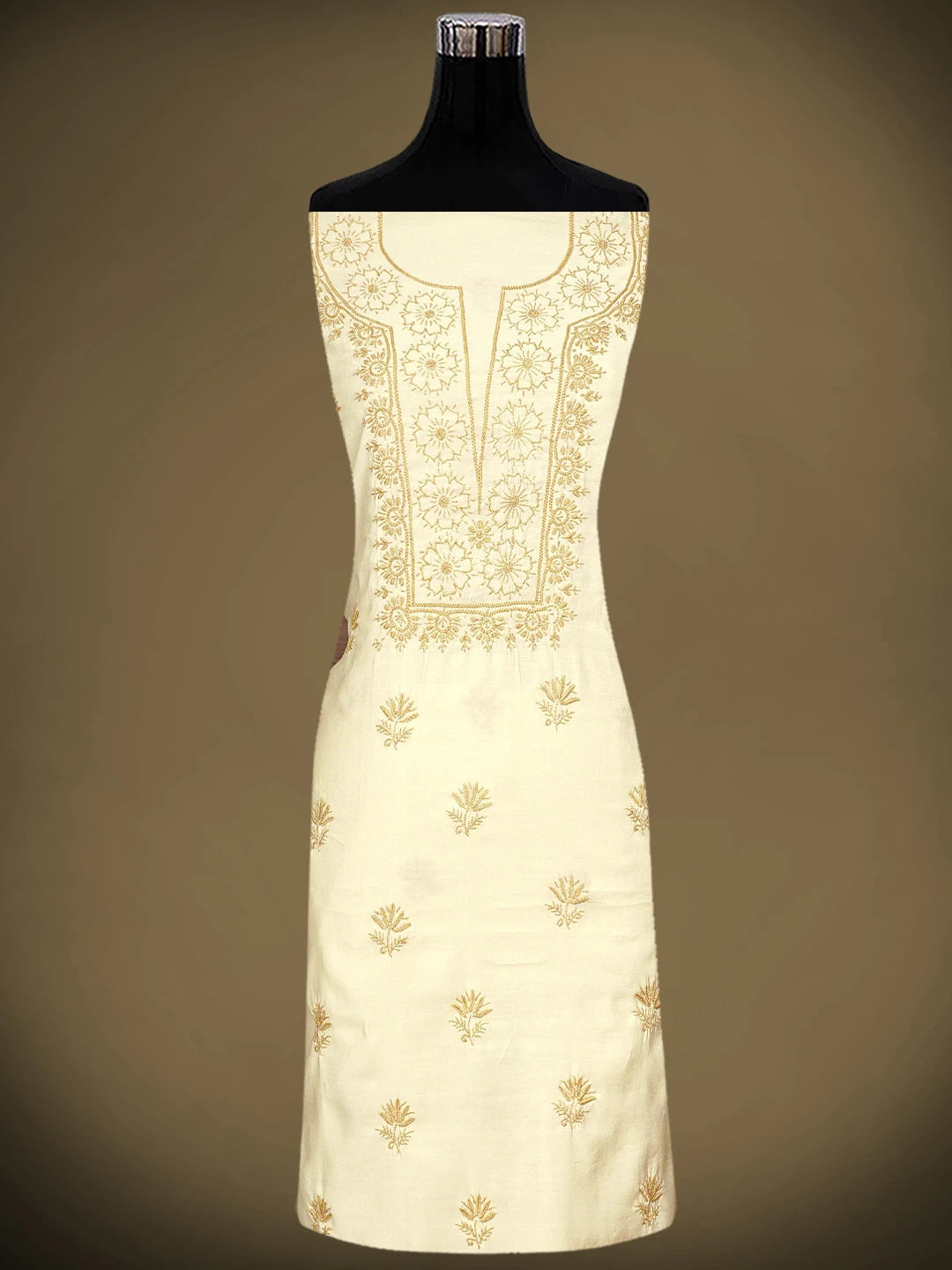 Ada Hand Embroidered Wheat Brown Chanderi Silk  Lucknowi Chikankari Unstitched Suit Piece 01A935624