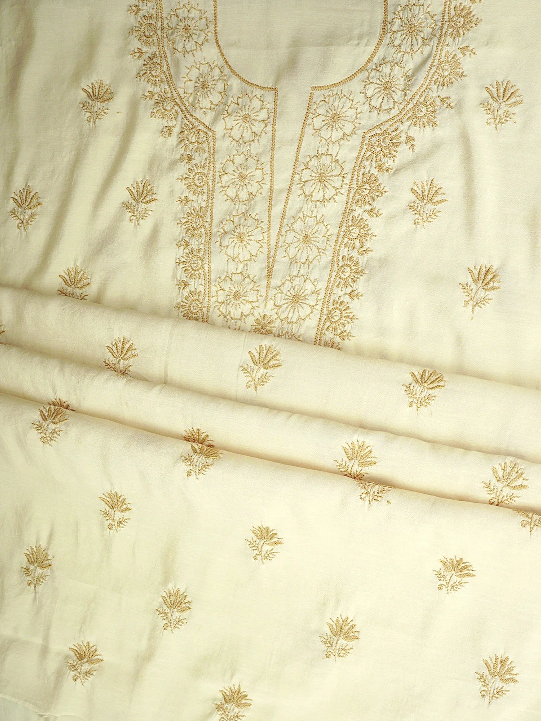 Ada Hand Embroidered Wheat Brown Chanderi Silk  Lucknowi Chikankari Unstitched Suit Piece 01A935624