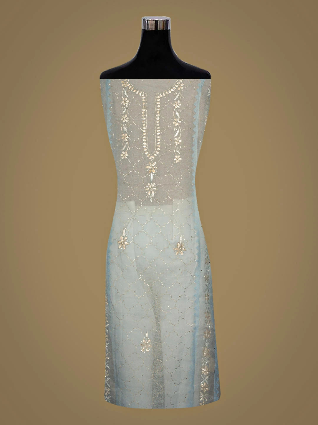 Ada Hand Embroidered Blue Organza Semi-Stitched Kurta Dupatta Set With Mukaish/Muqaish Work 01A887250