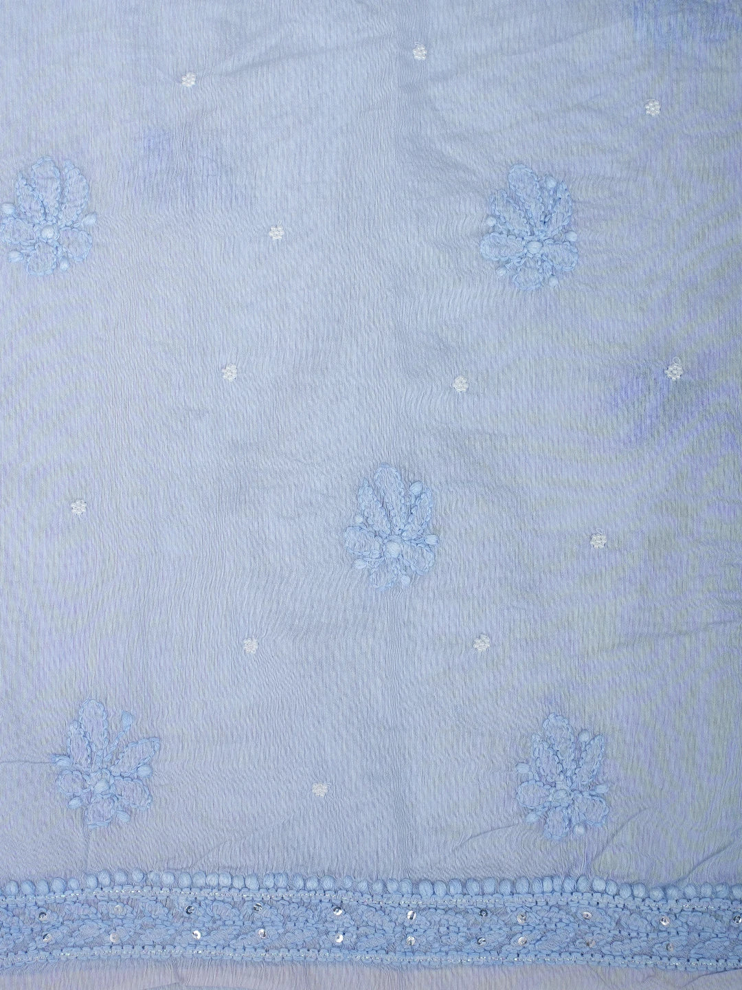 Ada Hand Embroidered Dark Pastel Blue Chanderi Lucknowi Chikankari Unstitched Suit Piece With Pearl Work 01A937511