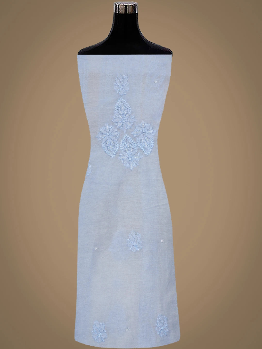 Ada Hand Embroidered Dark Pastel Blue Chanderi Lucknowi Chikankari Unstitched Suit Piece With Pearl Work 01A937511