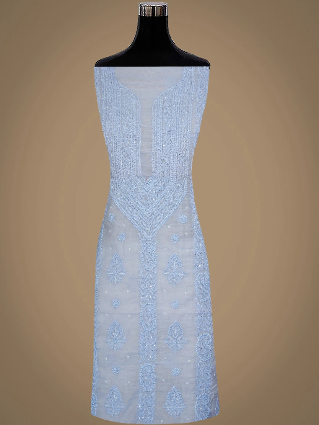 Ada Hand Embroidered Dark Pastel Blue Chanderi Lucknowi Chikankari Unstitched Suit Piece With Pearl Work 01A937511