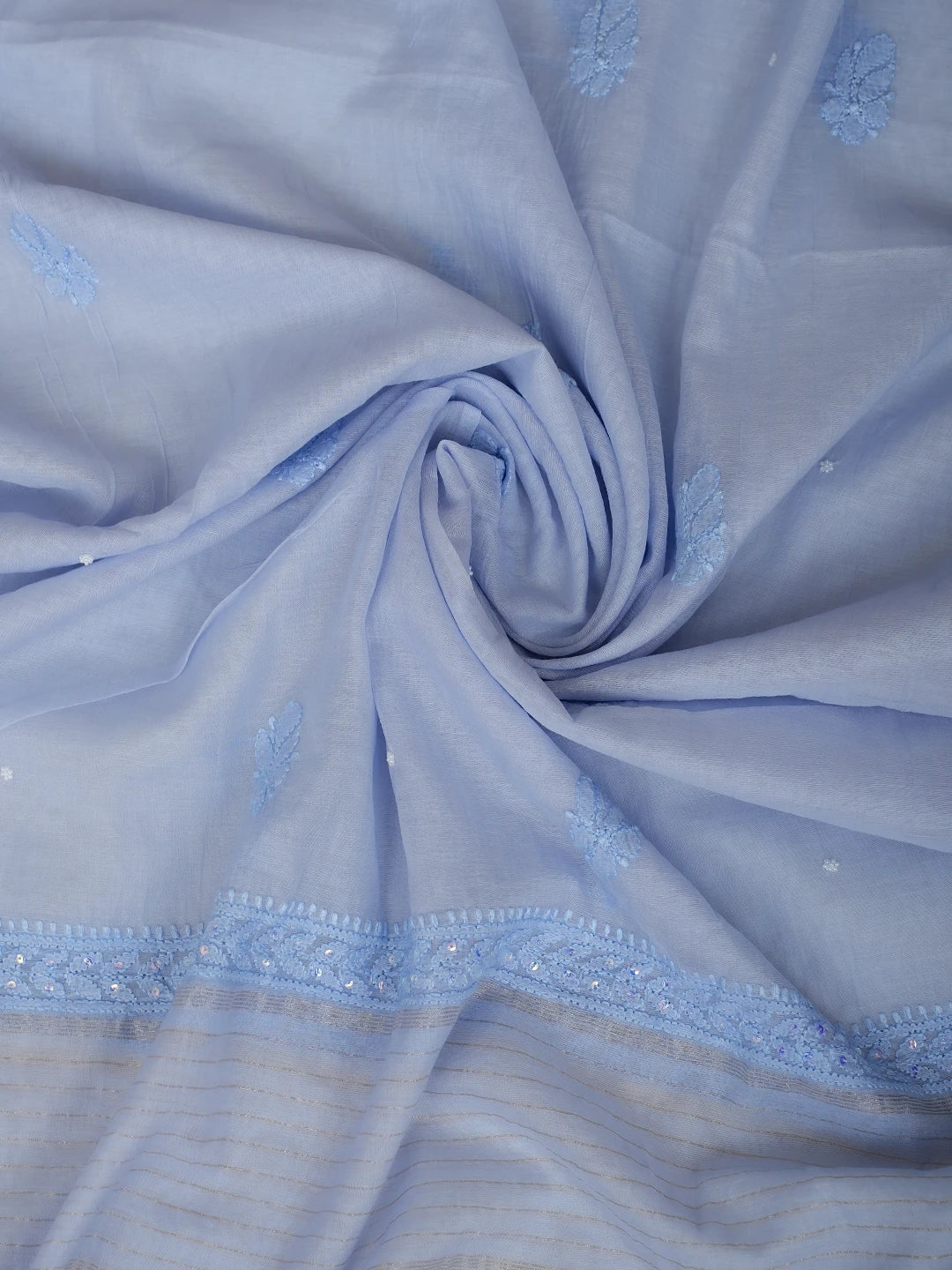Ada Hand Embroidered Dark Pastel Blue Chanderi Lucknowi Chikankari Unstitched Suit Piece With Pearl Work 01A937511