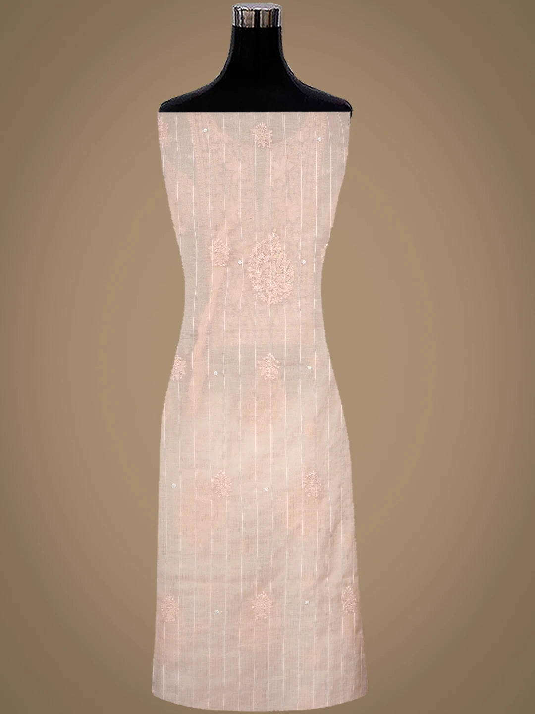 Ada Hand Embroidered Peach Chanderi Lucknowi Chikankari Unstitched Suit Piece With Pearl Work 01A938020