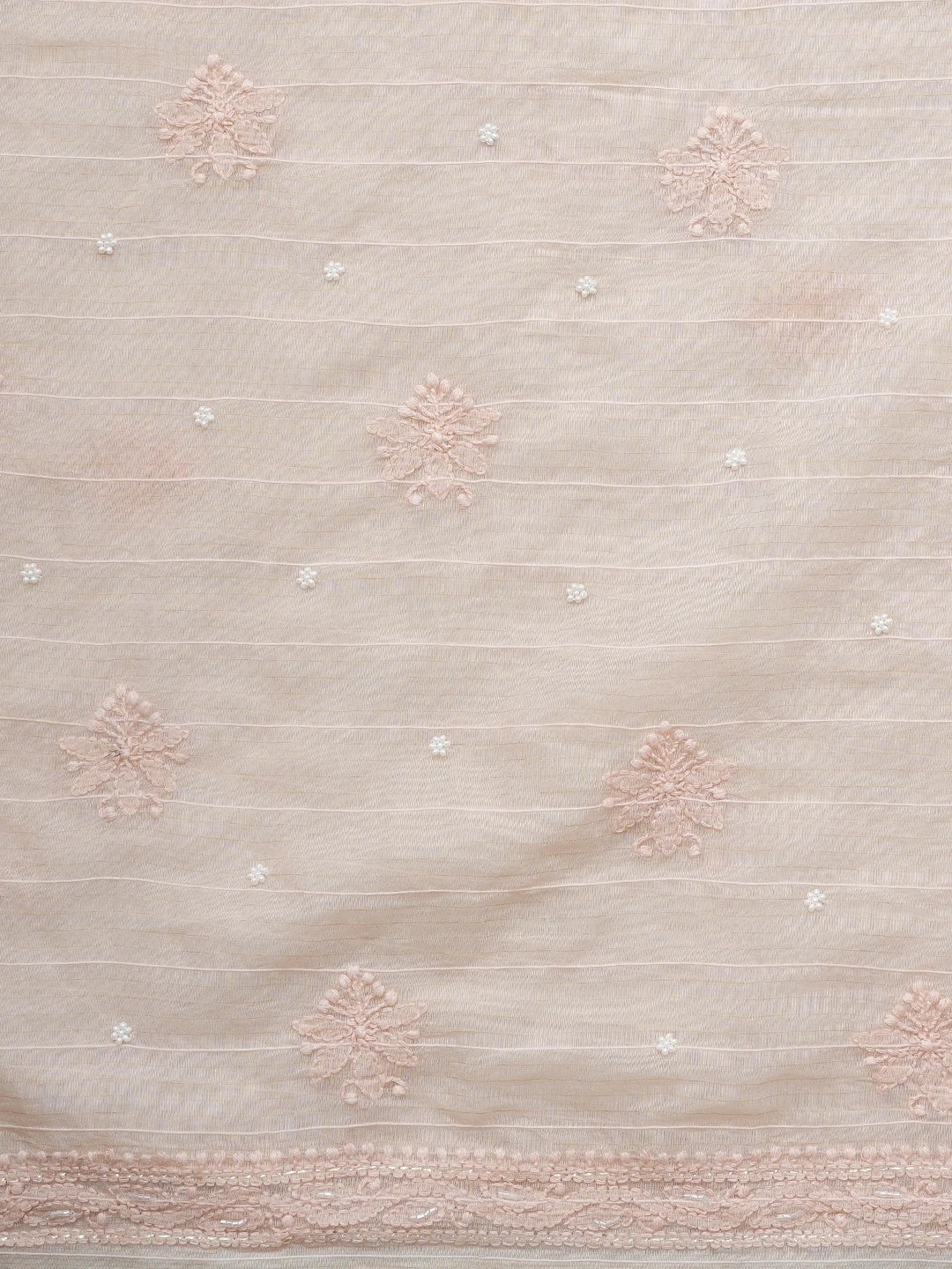 Ada Hand Embroidered Peach Chanderi Lucknowi Chikankari Unstitched Suit Piece With Pearl Work 01A938020