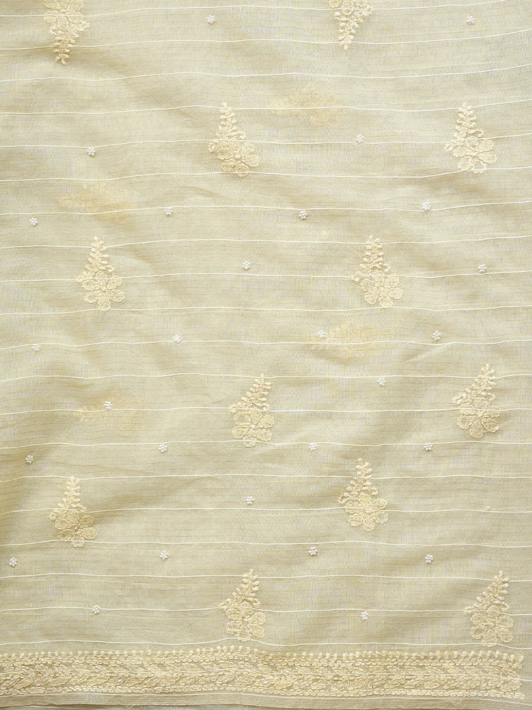 Ada Hand Embroidered Beige Chanderi Lucknowi Chikankari Unstitched Suit Piece With Pearl Work 01A938015