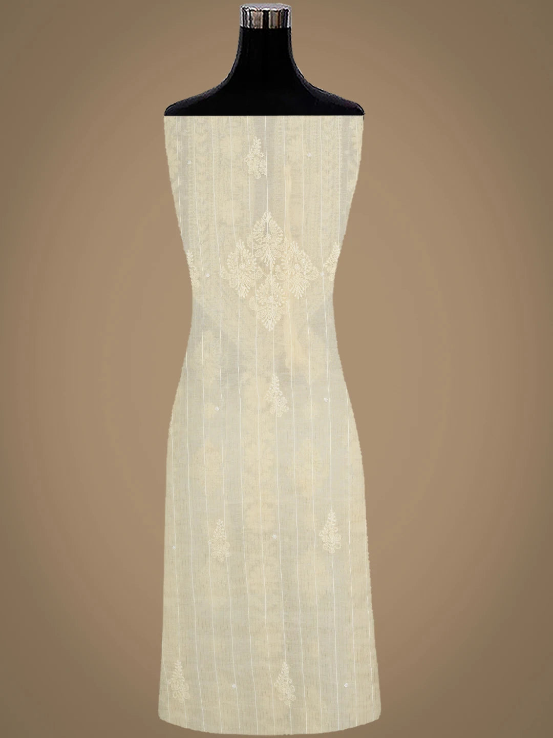 Ada Hand Embroidered Beige Chanderi Lucknowi Chikankari Unstitched Suit Piece With Pearl Work 01A938015