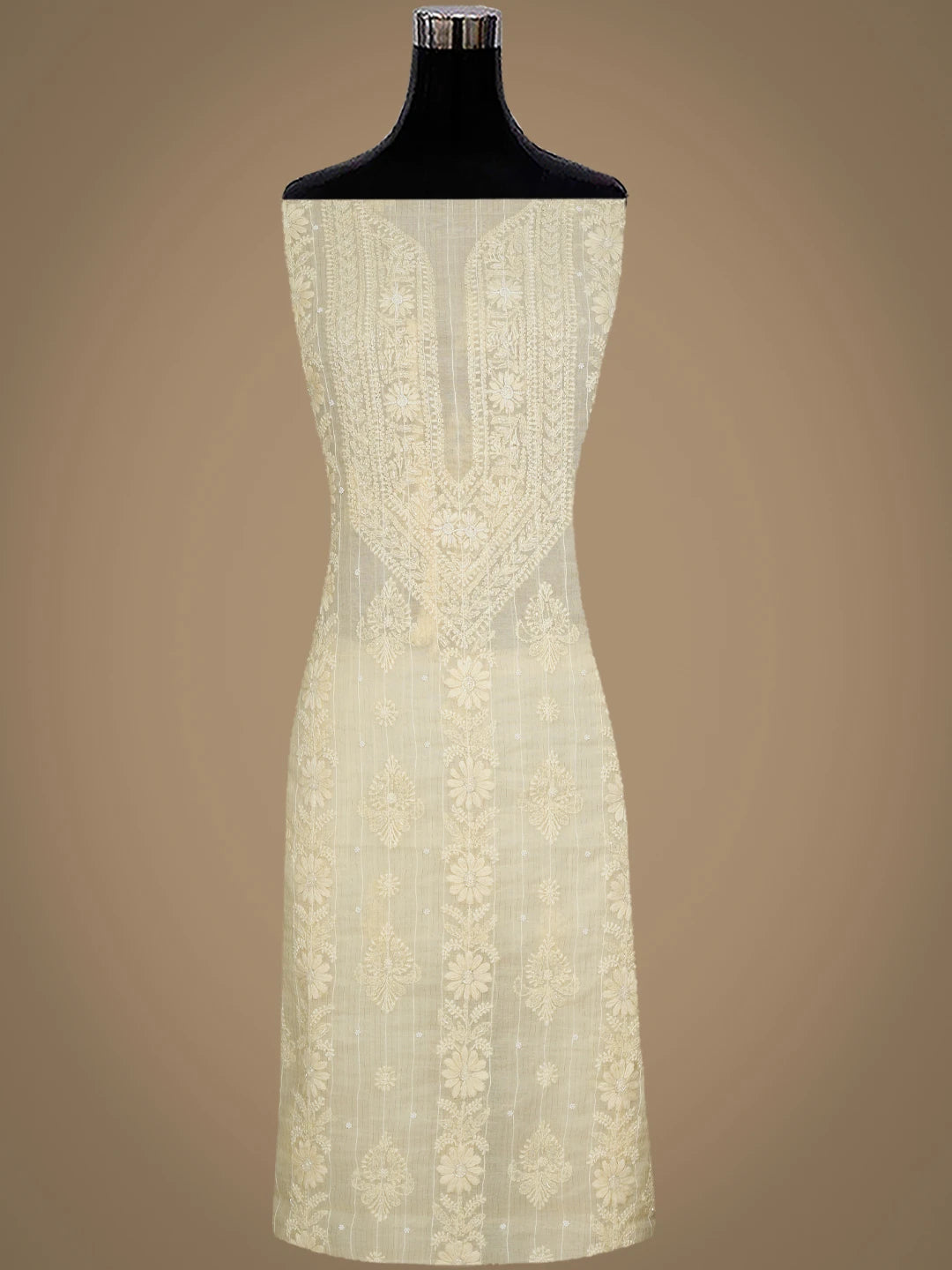 Ada Hand Embroidered Beige Chanderi Lucknowi Chikankari Unstitched Suit Piece With Pearl Work 01A938015