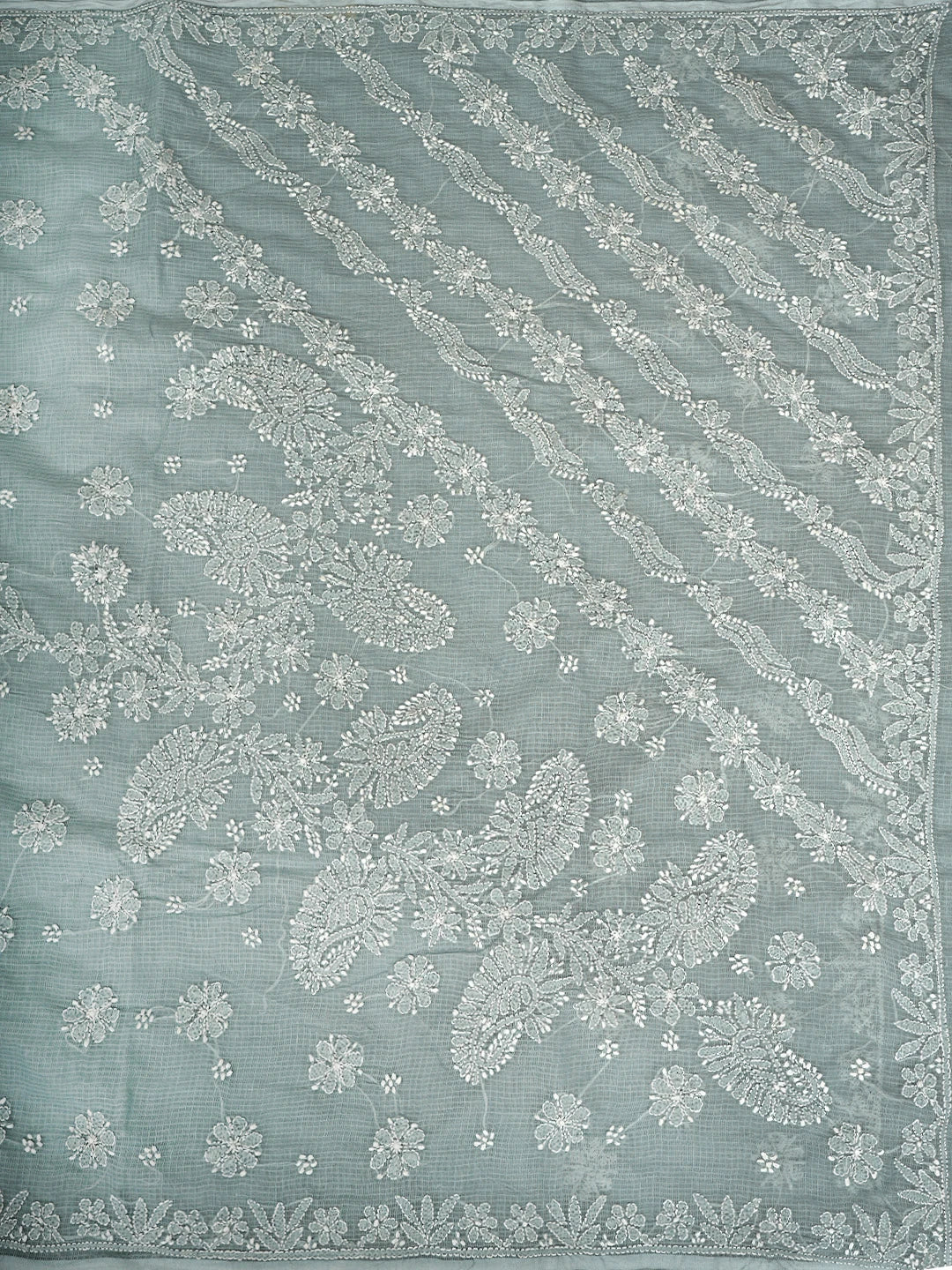 Ada Hand Embroidered Grey Kota Lucknowi Chikankari Saree and Blouse 01A922129