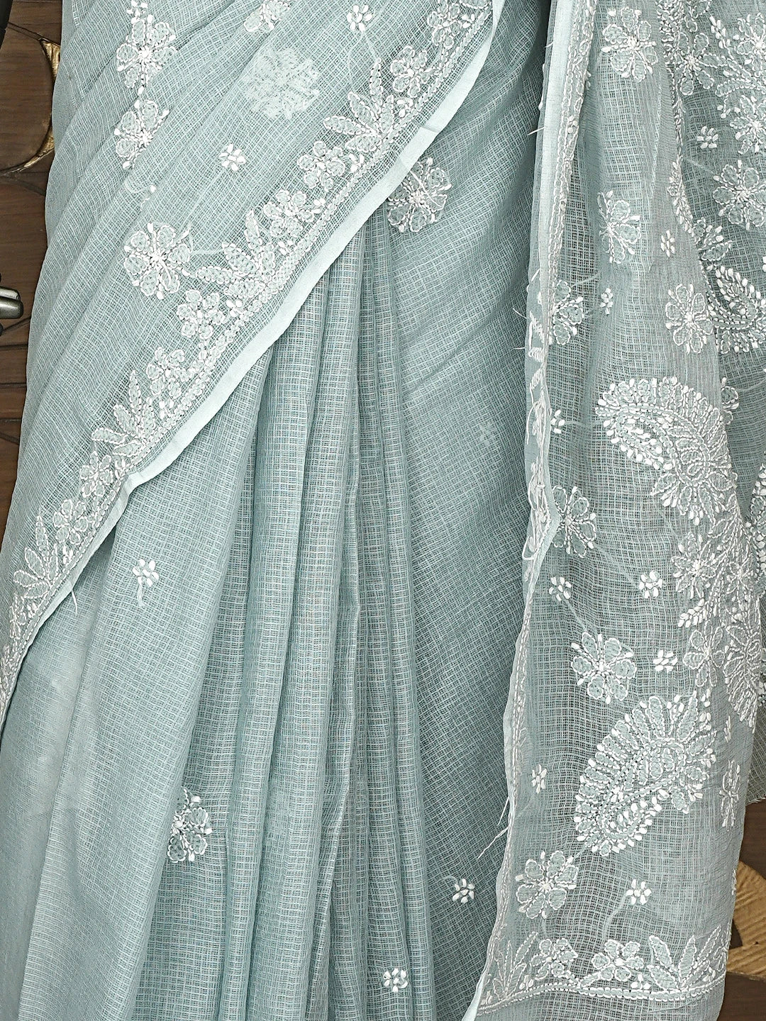 Ada Hand Embroidered Grey Kota Lucknowi Chikankari Saree and Blouse 01A922129