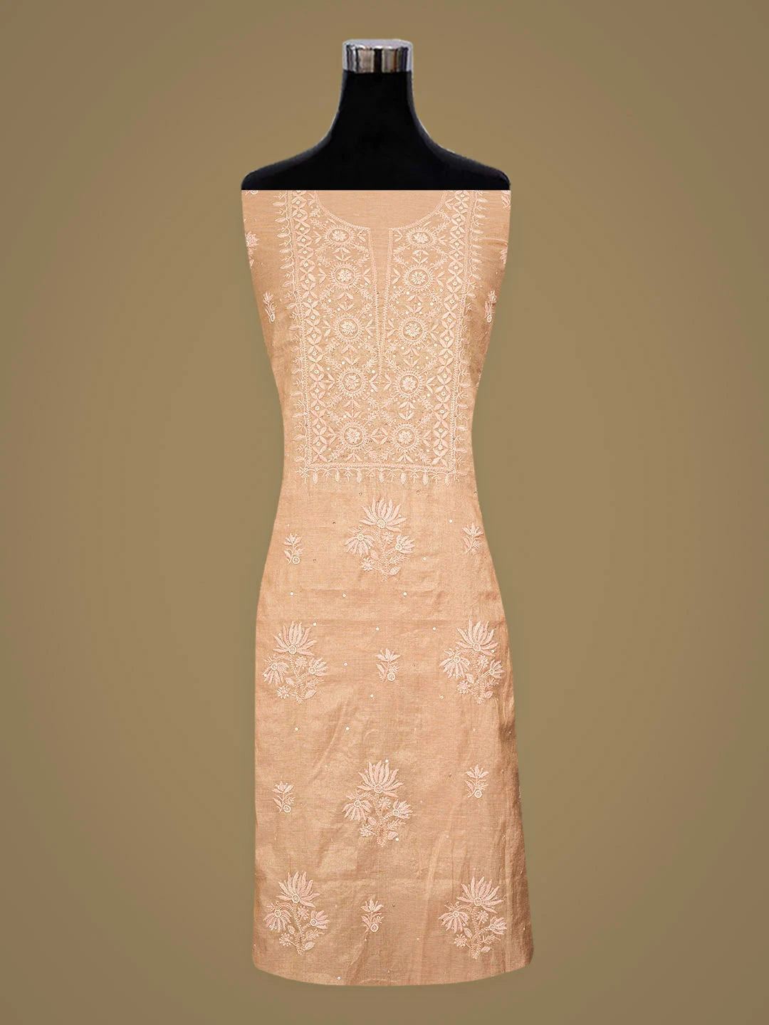 Ada Hand Embroidered Peach Tissue Lucknowi Chikankari Unstitched Kurta Dupatta Set With Cutdana Work 01A779543