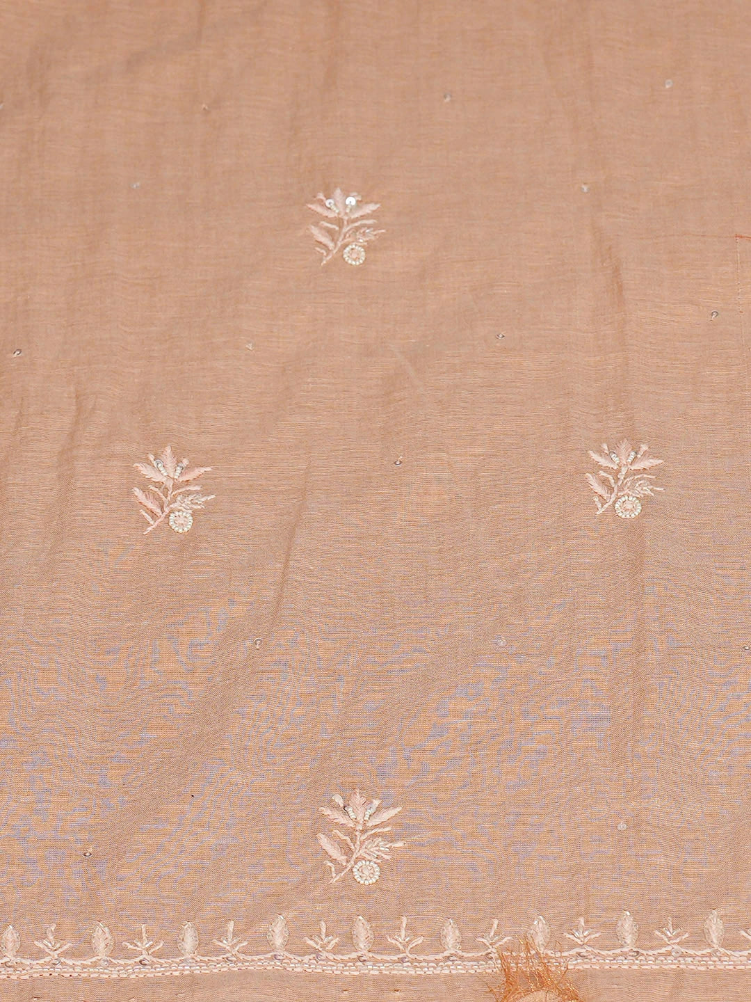 Ada Hand Embroidered Peach Tissue Lucknowi Chikankari Unstitched Kurta Dupatta Set With Cutdana Work 01A779543
