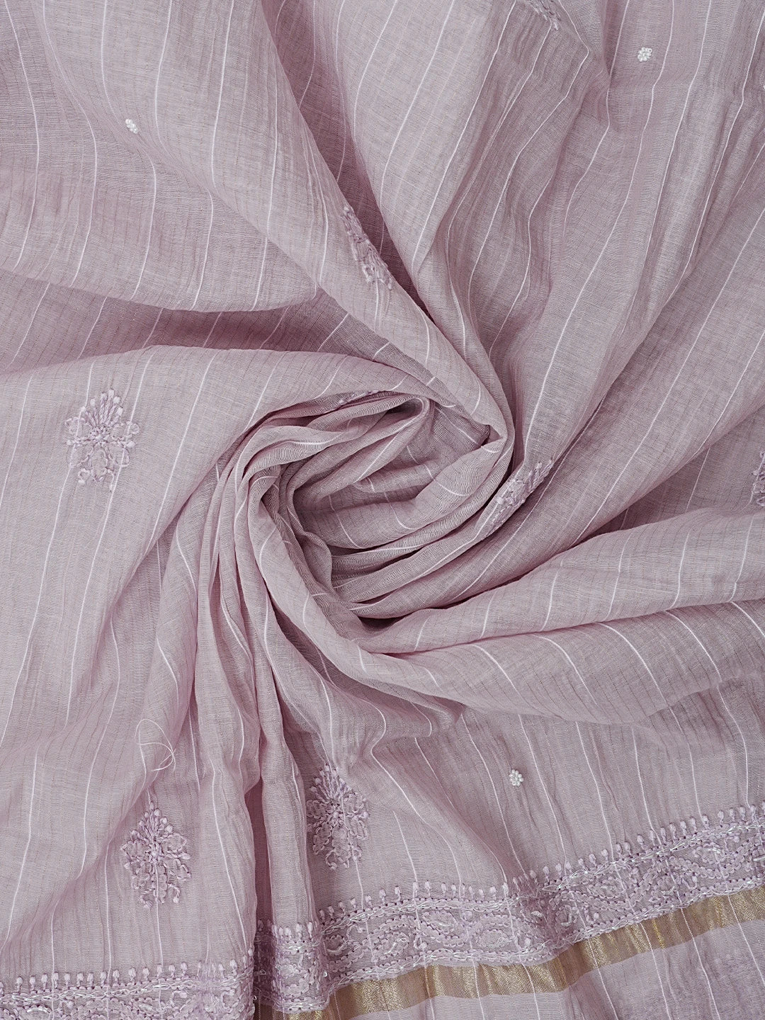 Ada Hand Embroidered Dusty Mauve Chanderi Lucknowi Chikankari Unstitched Suit Piece With Pearl Work 01A938032