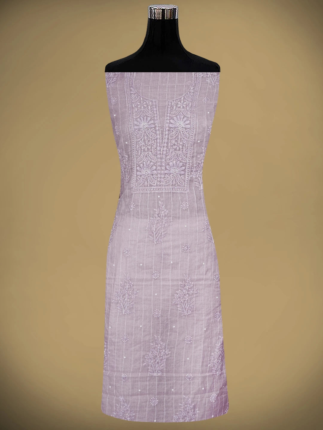 Ada Hand Embroidered Dusty Mauve Chanderi Lucknowi Chikankari Unstitched Suit Piece With Pearl Work 01A938032