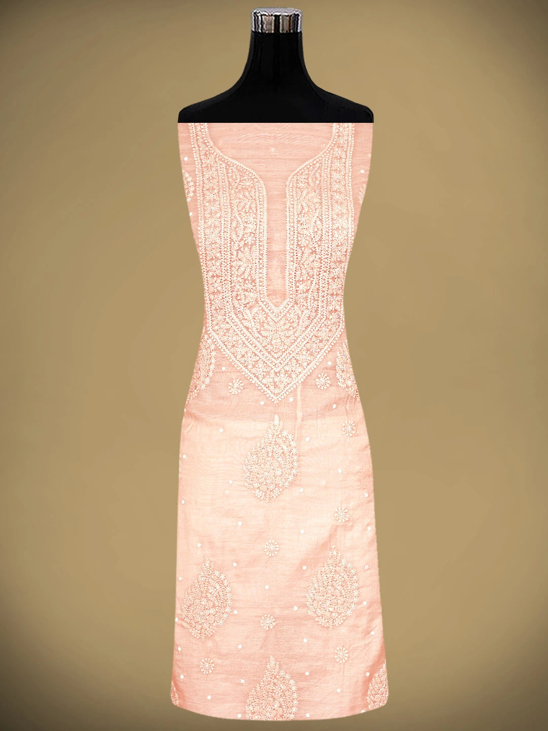 Ada Hand Embroidered Tropical Peach Chanderi Lucknowi Chikankari Unstitched Suit Piece With Pearl Work 01A937480
