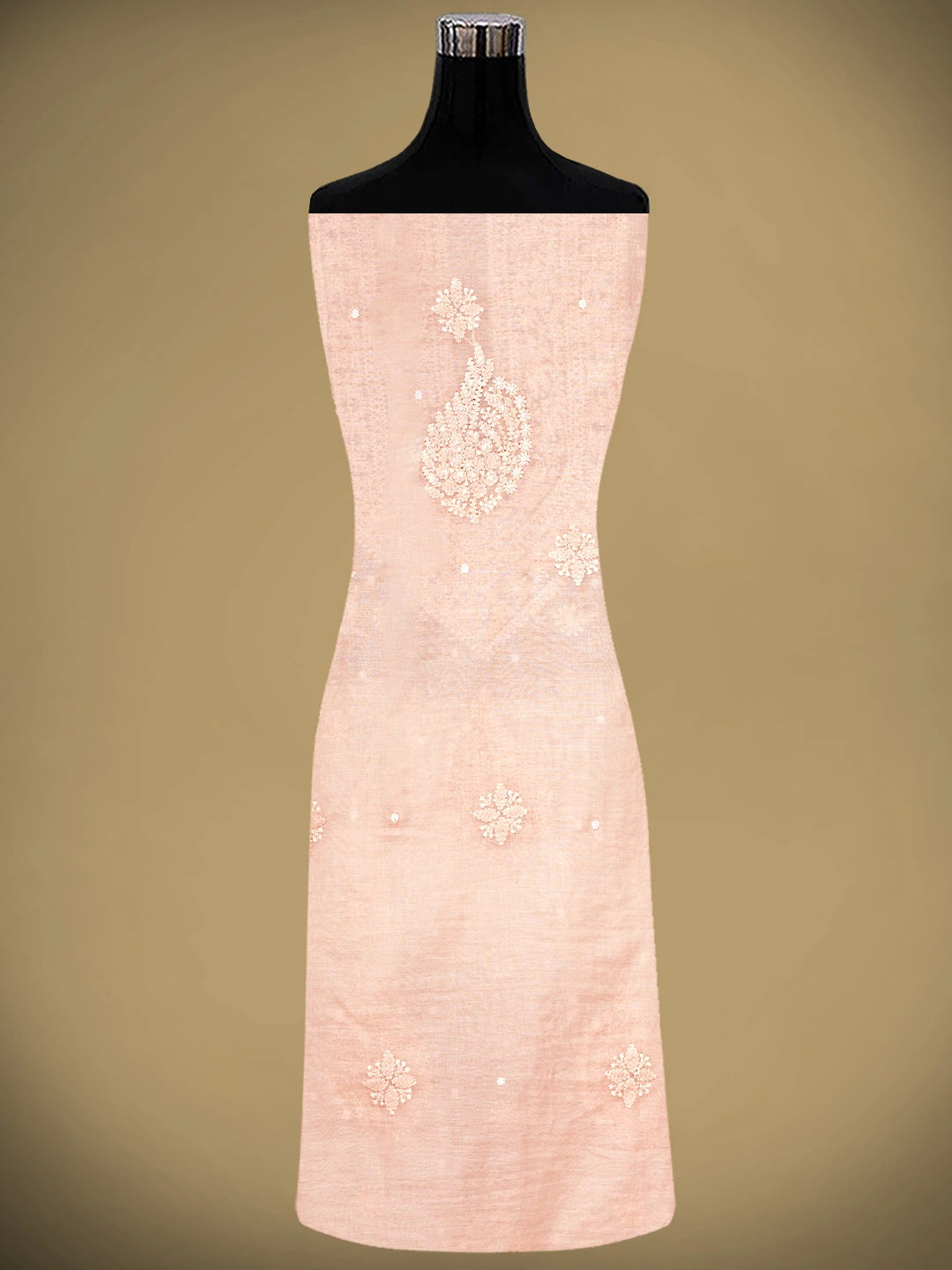 Ada Hand Embroidered Tropical Peach Chanderi Lucknowi Chikankari Unstitched Suit Piece With Pearl Work 01A937480