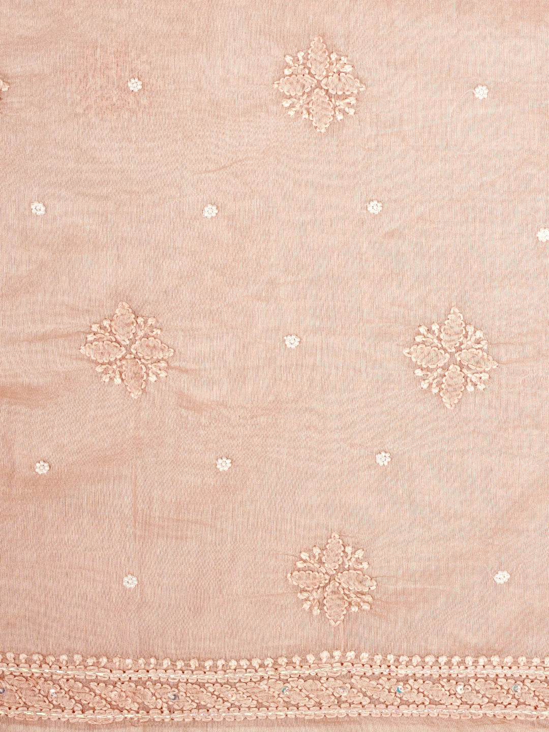 Ada Hand Embroidered Tropical Peach Chanderi Lucknowi Chikankari Unstitched Suit Piece With Pearl Work 01A937480