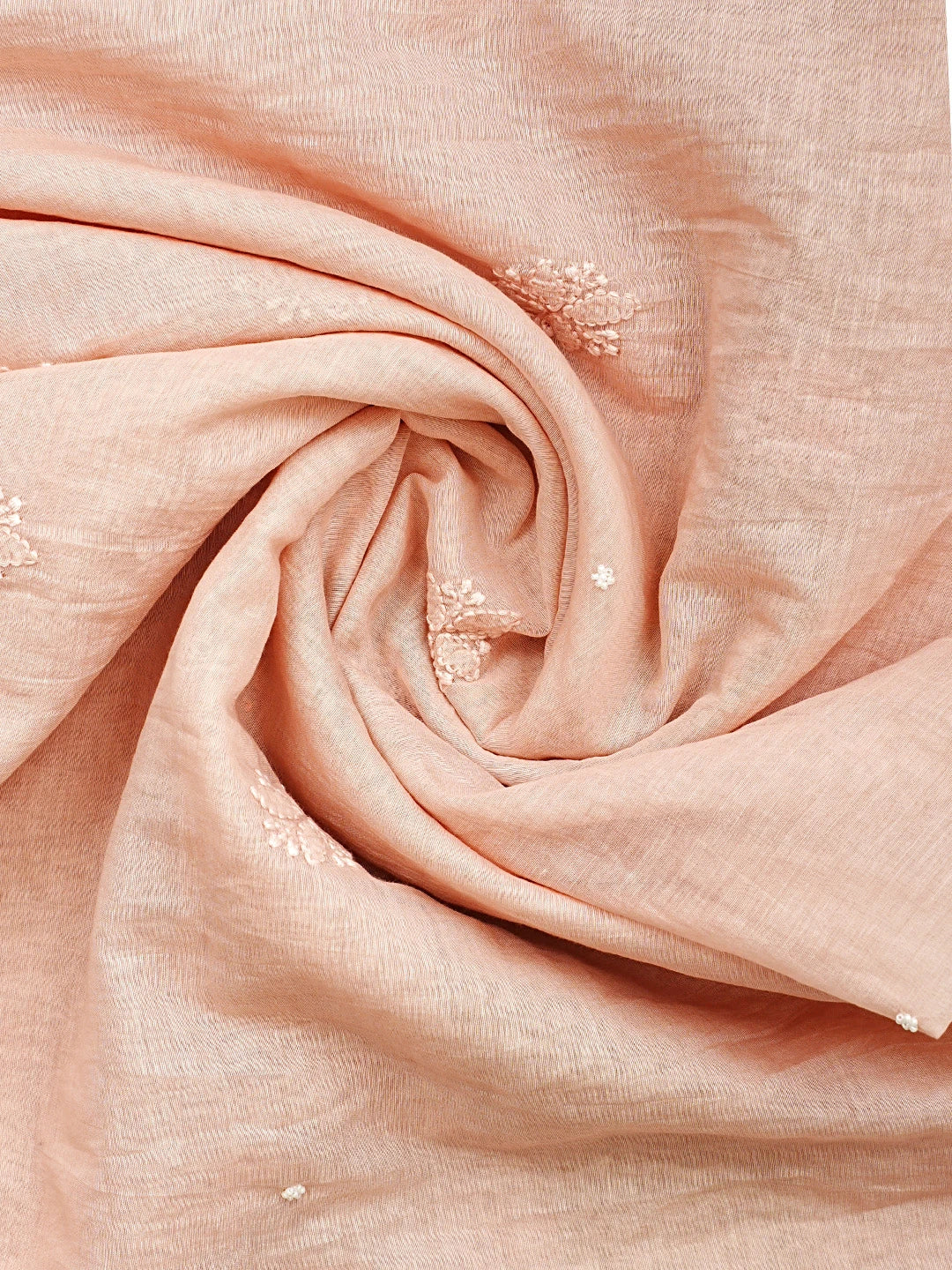 Ada Hand Embroidered Tropical Peach Chanderi Lucknowi Chikankari Unstitched Suit Piece With Pearl Work 01A937480