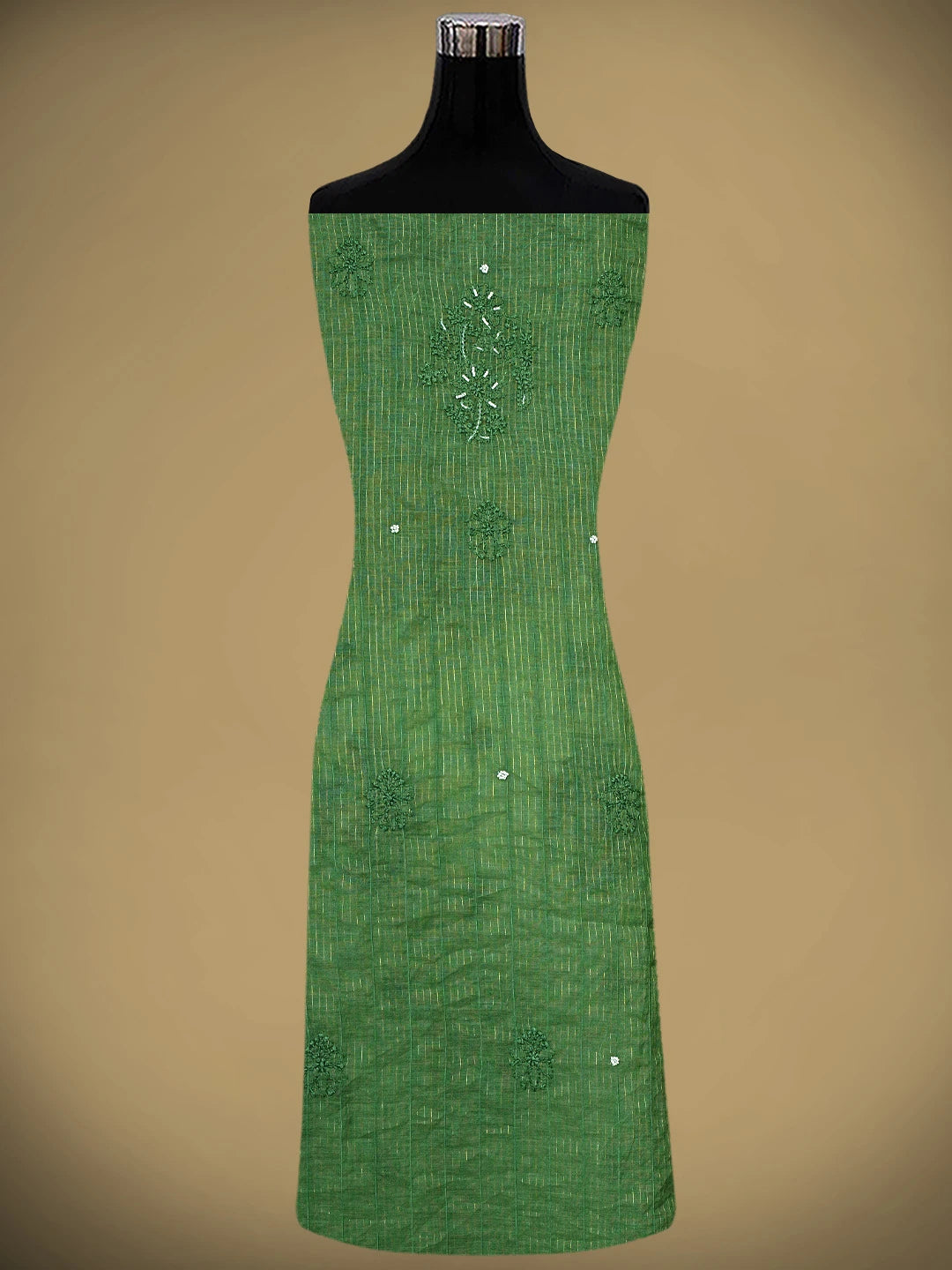 Ada Hand Embroidered Fern Green Chanderi Lucknowi Chikankari Unstitched Suit Piece With Pearl Work 01A938017