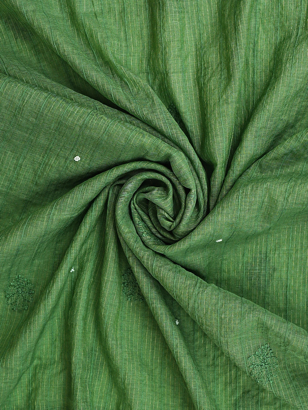 Ada Hand Embroidered Fern Green Chanderi Lucknowi Chikankari Unstitched Suit Piece With Pearl Work 01A938017