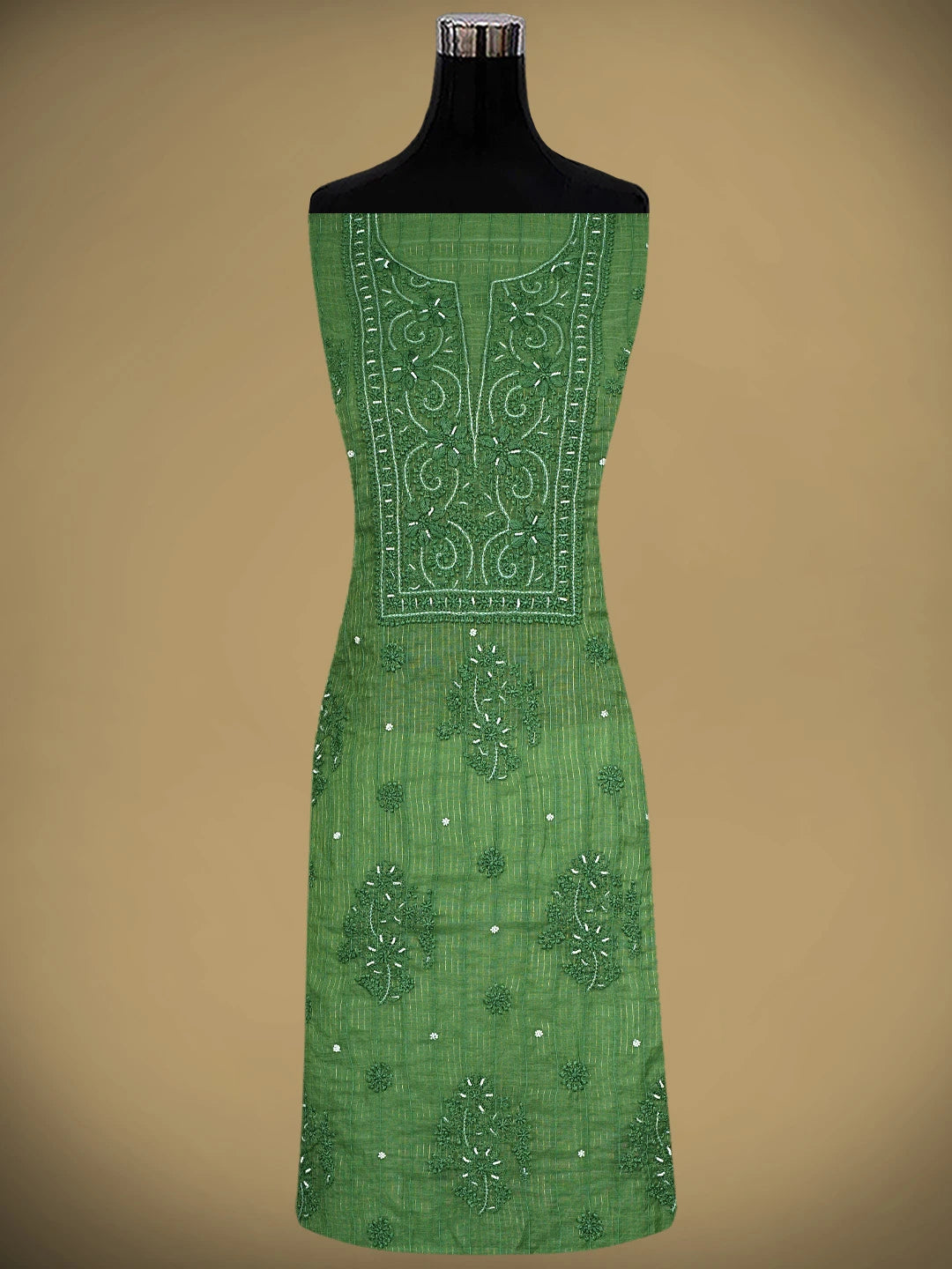 Ada Hand Embroidered Fern Green Chanderi Lucknowi Chikankari Unstitched Suit Piece With Pearl Work 01A938017