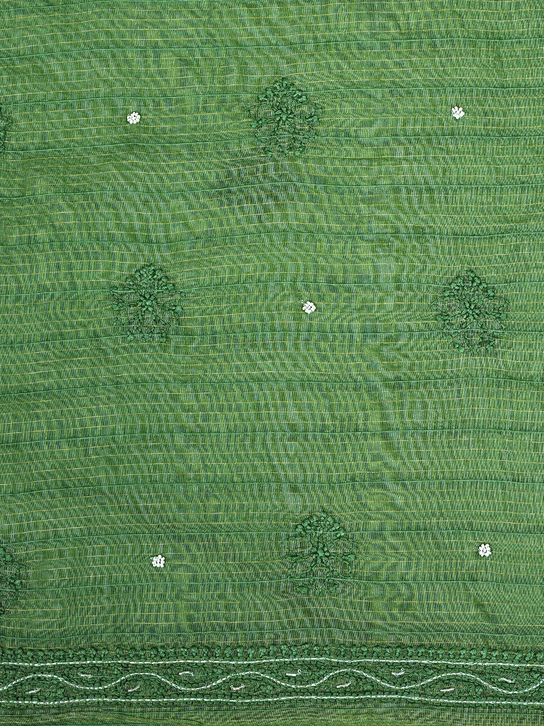 Ada Hand Embroidered Fern Green Chanderi Lucknowi Chikankari Unstitched Suit Piece With Pearl Work 01A938017