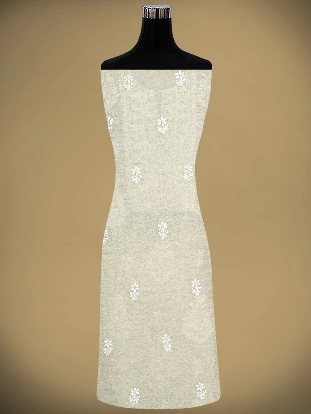Ada Hand Embroidered Fawn Chanderi Lucknowi Chikankari Unstitched Kurta Dupatta Set 01A838971