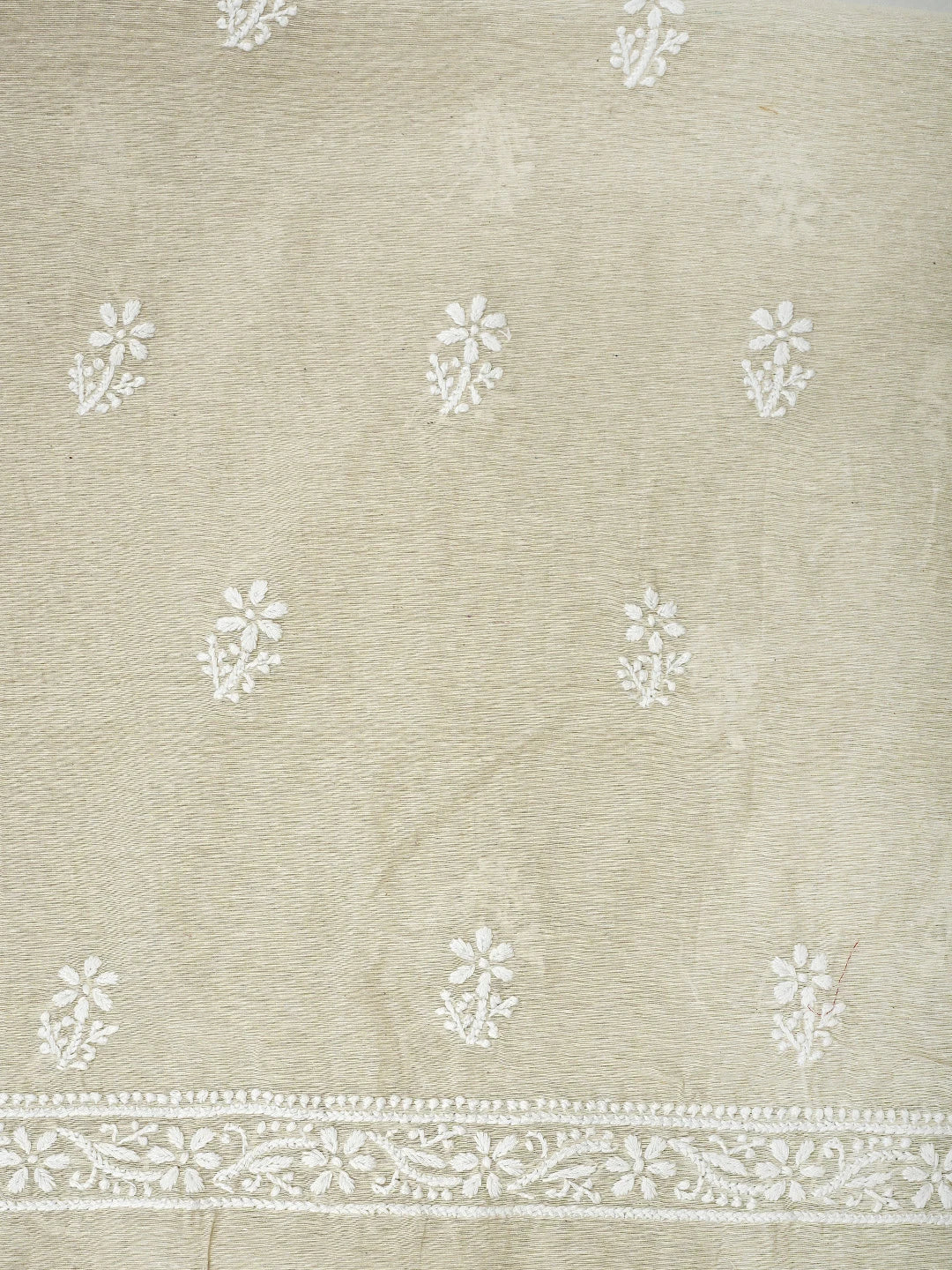 Ada Hand Embroidered Fawn Chanderi Lucknowi Chikankari Unstitched Kurta Dupatta Set 01A838971