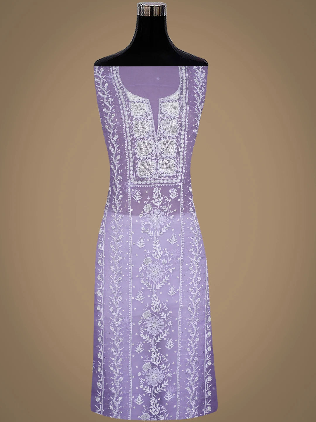 Ada Hand Embroidered Mauve Organza Lucknowi Chikankari Unstitched Kurta Dupatta Set With Pearl Work 01A936249