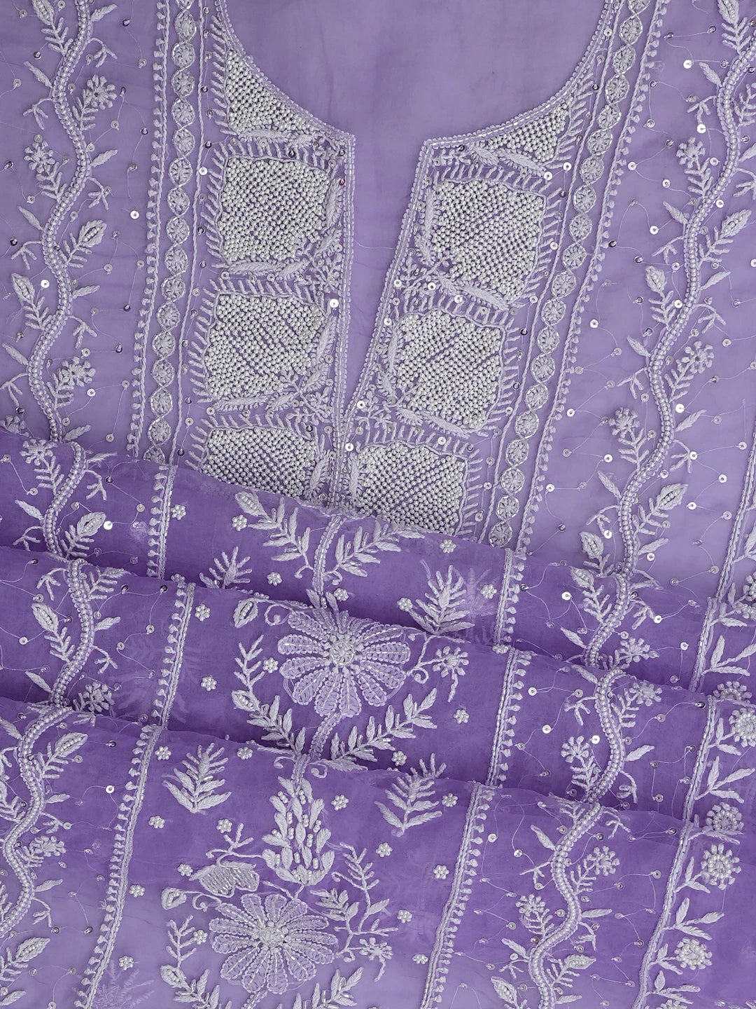 Ada Hand Embroidered Mauve Organza Lucknowi Chikankari Unstitched Kurta Dupatta Set With Pearl Work 01A936249