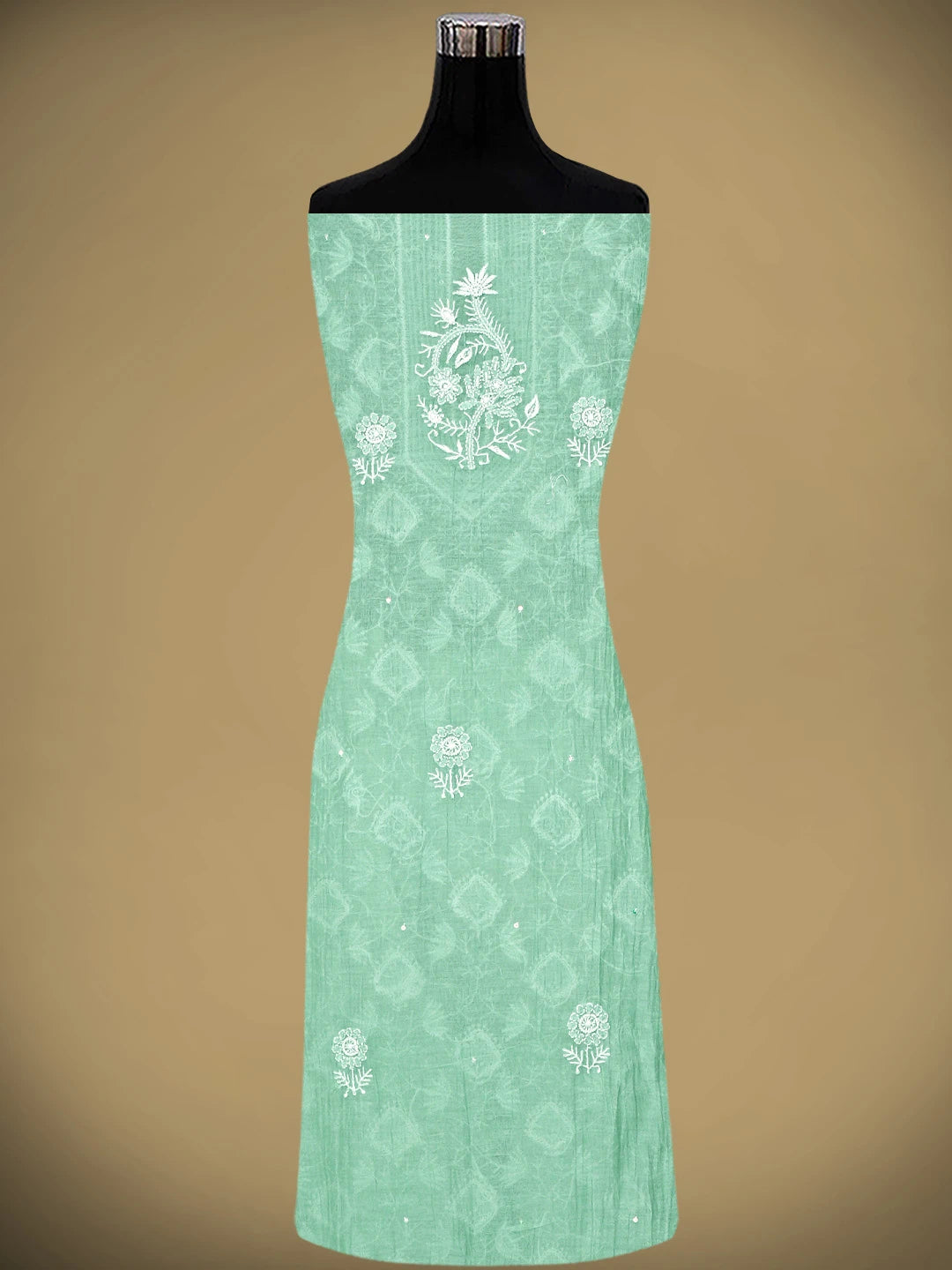 Ada Hand Embroidered Sea Green Chanderi Lucknowi Chikankari Semi-Stitched Kurta Dupatta Set With Cutdana Work 01A935326
