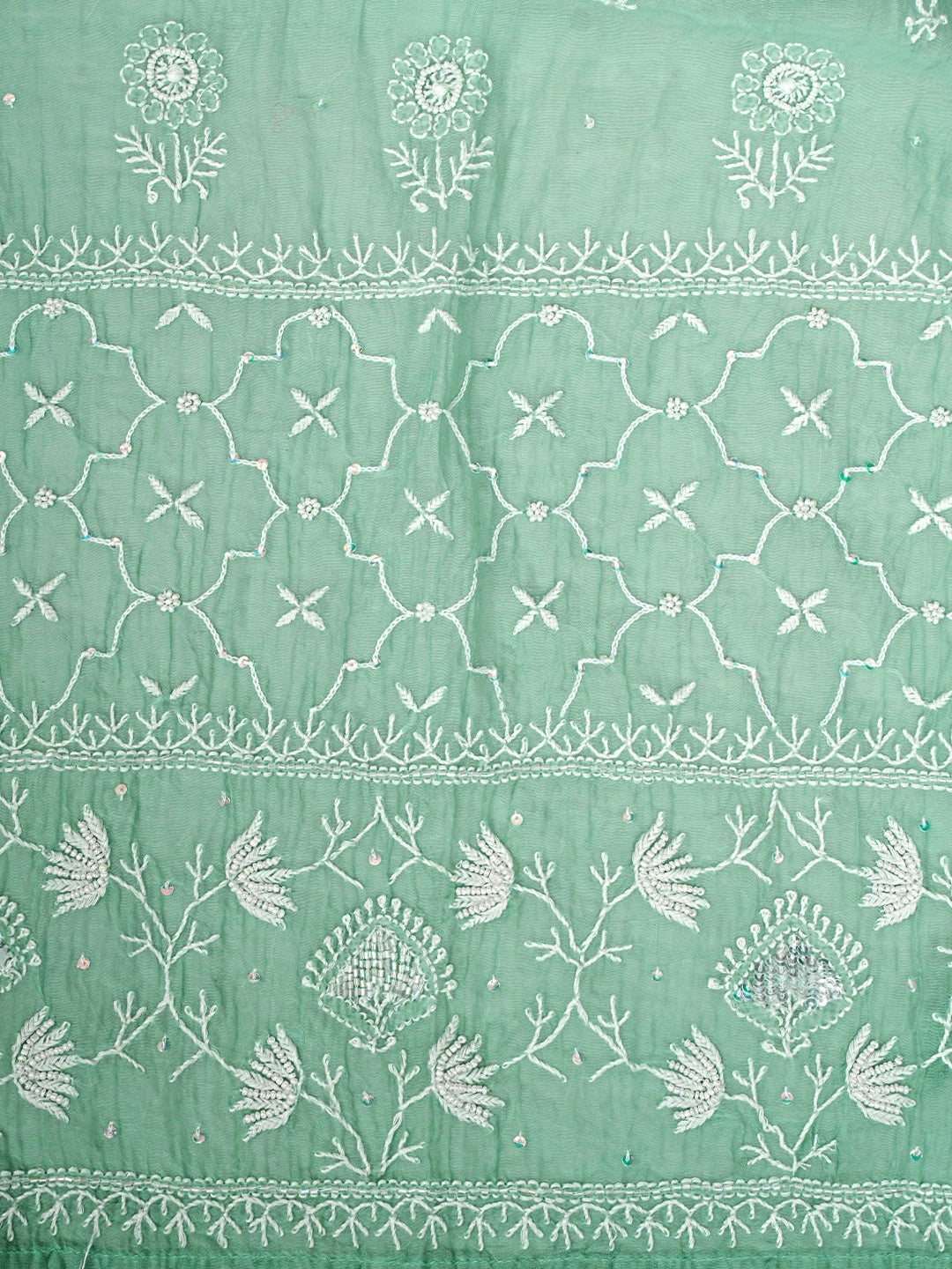 Ada Hand Embroidered Sea Green Chanderi Lucknowi Chikankari Semi-Stitched Kurta Dupatta Set With Cutdana Work 01A935326