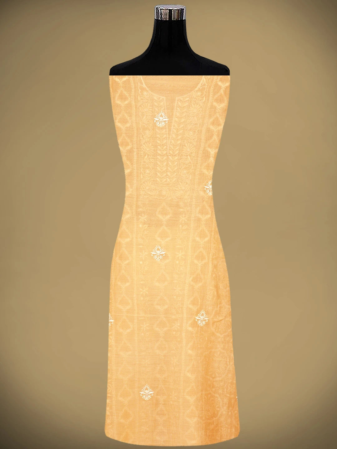 Ada Hand Embroidered Peach Chanderi Lucknowi Chikankari Unstitched Kurta Dupatta Set 01A936217